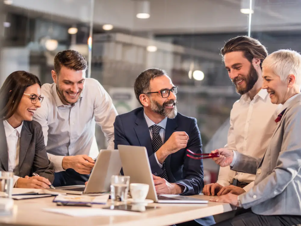 A diverse team collaborating effectively